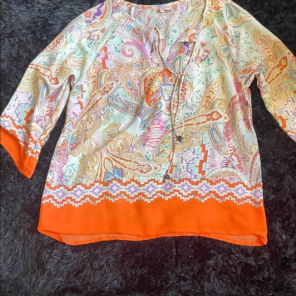 Boho style Paisley Tunic - Orange and Multicolor Size M - Picture 9 of 9